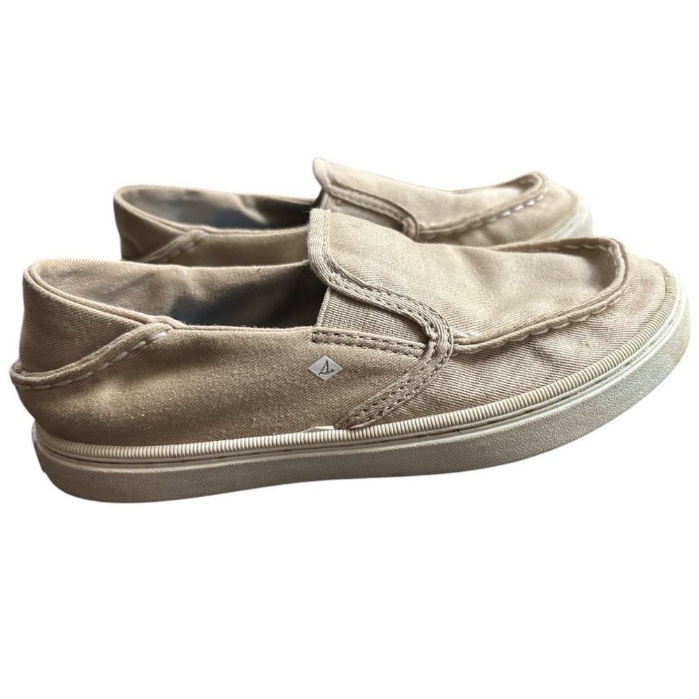 Kids Sperry canvas slip on boat shoes size 1M, rubber soles, beige. - Picture 2 of 6